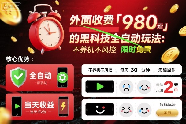 外面收费980的黑科技全自动玩法，不养机不风控，每天30分钟，无脑操作，当天收益2张【揭秘】-梦帆创业网