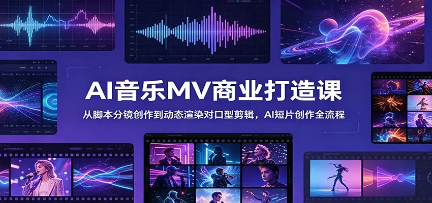 AI音乐MV商业打造课：从脚本分镜创作到动态渲染对口型剪辑，AI短片创作全流程-梦帆创业网