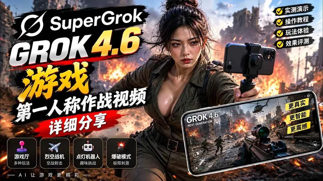 （20502期）Grok 4.6 也能做游戏？第一人称作战视频实测｜玩法详细讲解-梦帆创业网