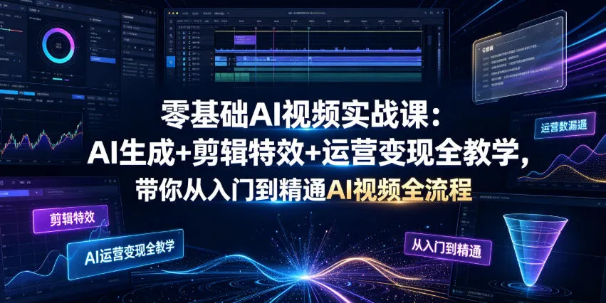 零基础AI视频实战课：AI生成+剪辑特效+运营变现全教学，带你从入门到精通AI视频全流程-梦帆创业网
