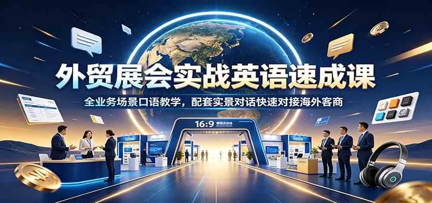 外贸展会实战英语速成课：全业务场景口语教学，配套实景对话快速对接海外客商-梦帆创业网