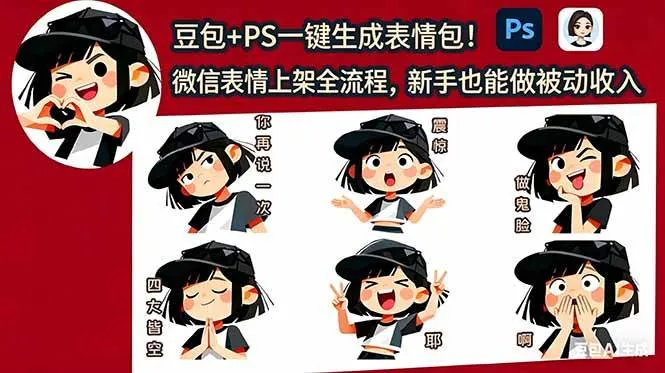 （18402期）豆包+PS一键生成表情包！微信表情上架全流程，新手也能做被动收入-梦帆创业网