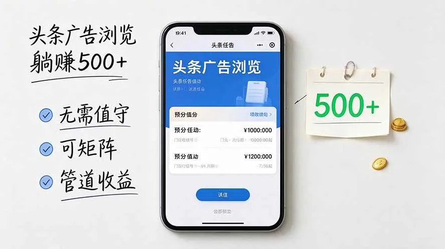 （20835期）头条广告浏览躺赚500+无需值守，可矩阵并附有管道收益-梦帆创业网