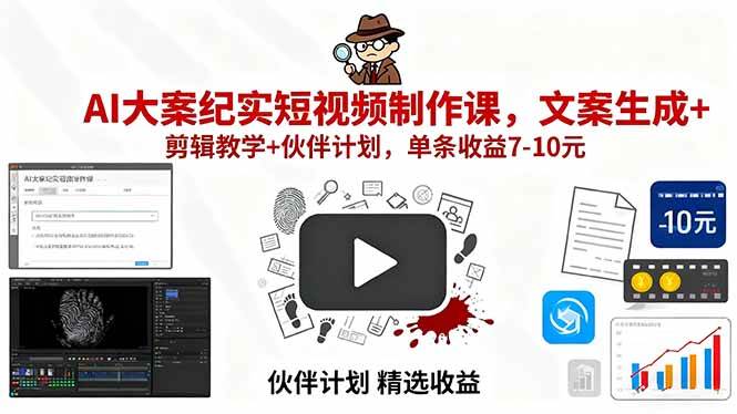 图片[1]-（15992期）AI大案纪实短视频制作课，文案生成+剪辑教学+伙伴计划，单条收益7-10元-梦帆创业网