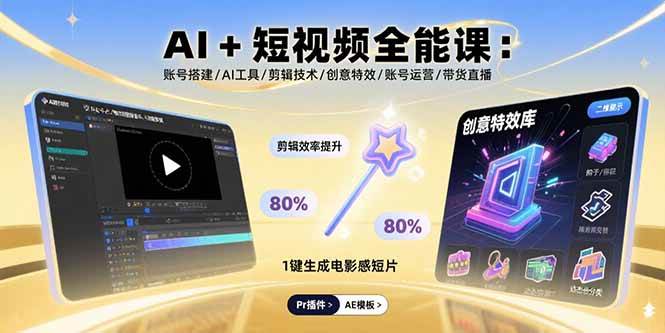 （15862期）AI+短视频全能课：账号搭建/AI工具/剪辑技术/创意特效/账号运营/带货直播-梦帆创业网