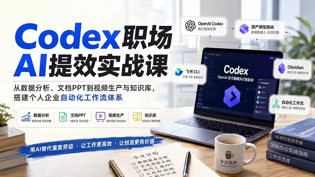 （20057期）Codex职场AI提效实战课：从数据分析、文档PPT到视频生产与知识库，搭建个人企业自动化工作流体系