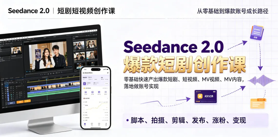 Seedance 2.0短剧短视频创作课，零基础快速产出爆款短剧、短视频、MV内容，落地做账号实现变现-梦帆创业网