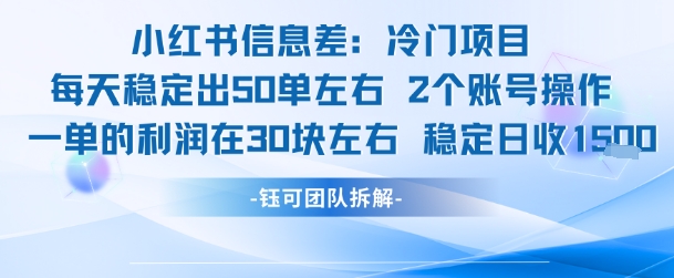 小红书信息差冷门项目一单利润30块每天稳定1.5k左右2个账号操作-梦帆创业网