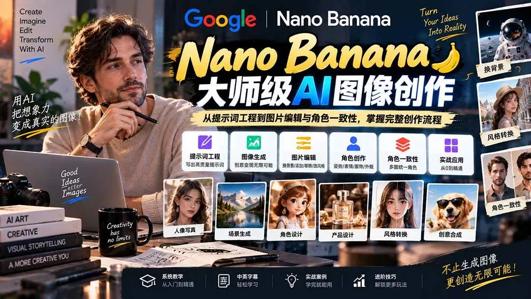 （20609期）【无水印】Nano Banana大师级AI图像实战课：从提示词工程到图片编辑与角色一致性，掌握完整创作流程-梦帆创业网
