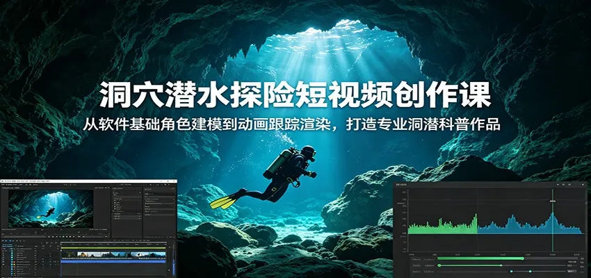 洞穴潜水探险短视频创作课：从软件基础角色建模到动画跟踪渲染，打造专业洞潜科普作品-梦帆创业网