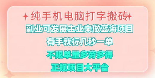 纯手机电脑打字搬砖，有手就行，几秒一单，多劳多得，正规项目大平台【揭秘】-梦帆创业网