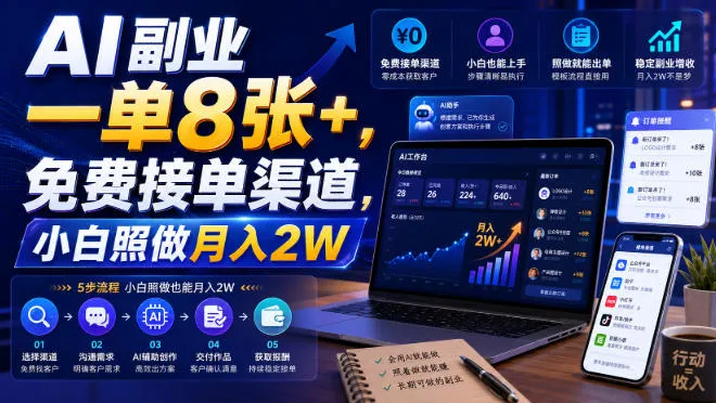 AI副业一单8张+，免费接单渠道，小白照做月入2W【揭秘】-梦帆创业网