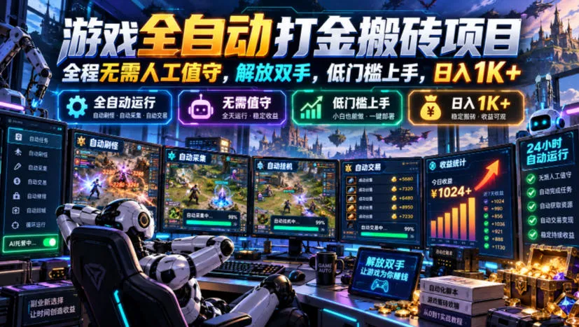 游戏全自动打金搬砖项目，全程无需人工值守，解放双手，低门槛上手，日入1K+【揭秘】-梦帆创业网