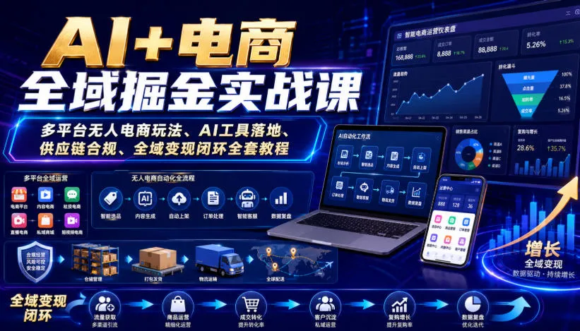 AI+电商全域掘金实战课｜多平台无人电商玩法、AI工具落地、供应链合规、全域变现闭环全套教程-梦帆创业网