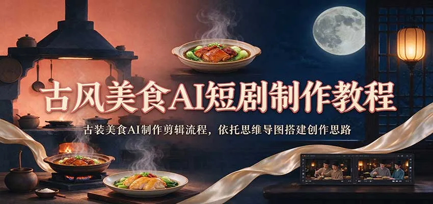 古风美食AI短剧制作教程：古装美食AI制作剪辑流程，依托思维导图搭建创作思路-梦帆创业网