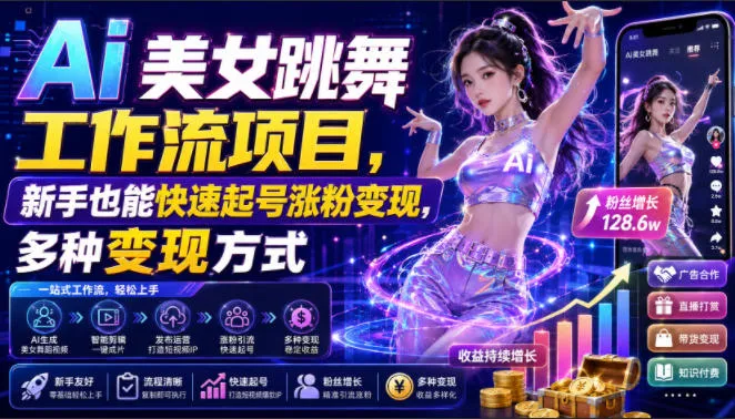 Ai美女跳舞工作流项目，新手也能快速起号涨粉变现，多种变现方式-梦帆创业网