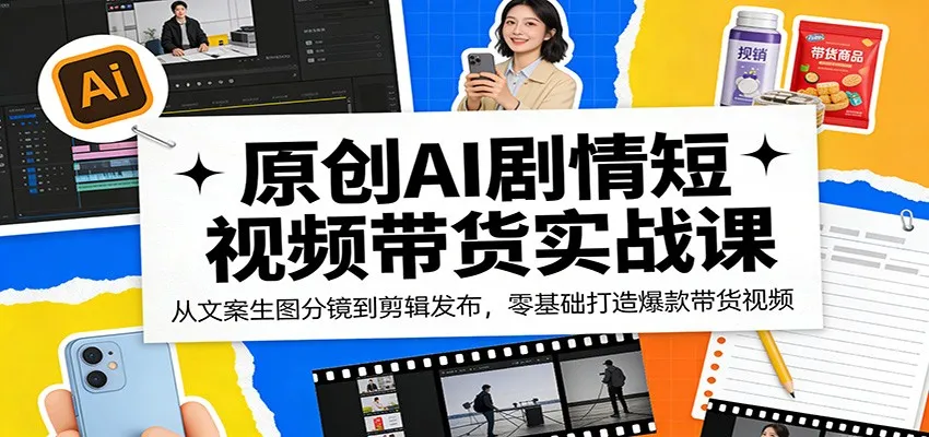 原创AI剧情短视频带货实战课：从文案生图分镜到剪辑发布，零基础打造爆款带货视频-梦帆创业网