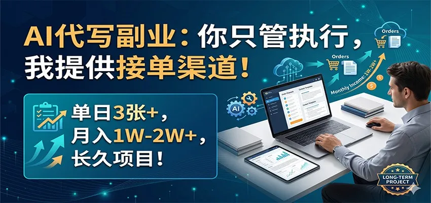 AI代写副业：你只管执行，我提供接单渠道！单日3张+，月入1W-2W+，长久项目-梦帆创业网