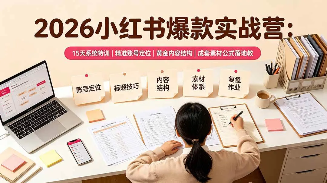 （19332期）2026小红书爆款实战营：15天系统特训｜精准账号定位｜黄金内容结构｜成套素材公式落地教程-梦帆创业网