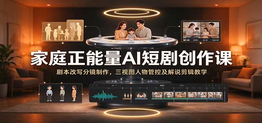 家庭正能量AI短剧创作课：剧本改写分镜制作，三视图人物管控及解说剪辑教学-梦帆创业网