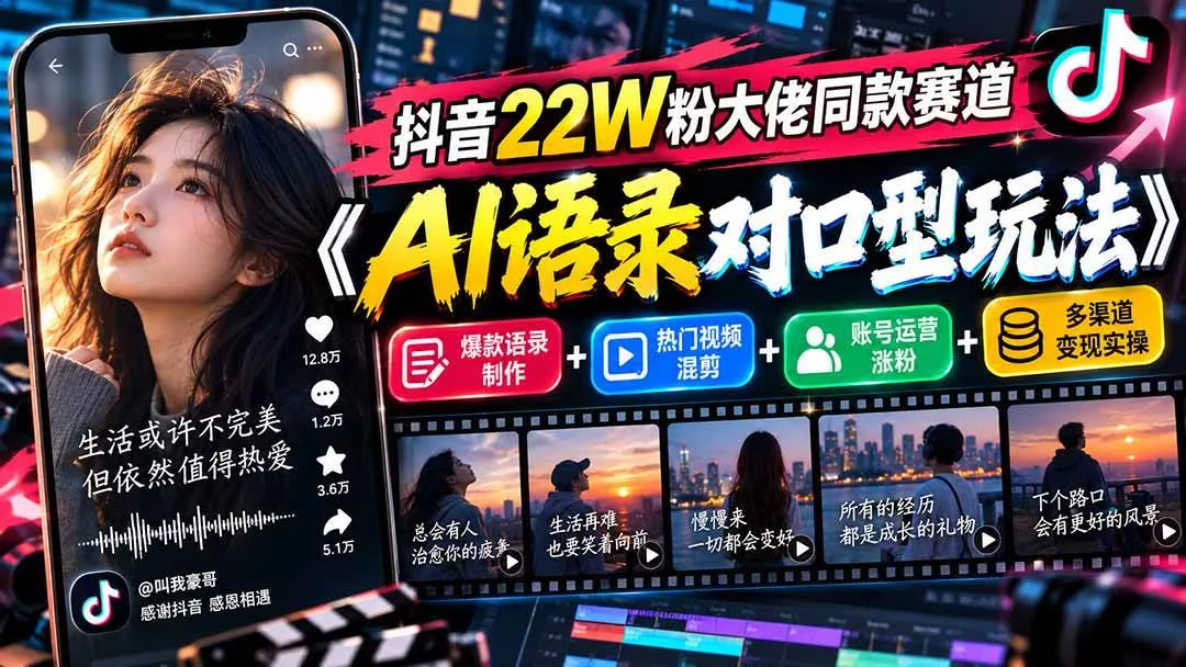 （20990期）抖音22W粉大佬同款赛道《AI语录对口型玩法》：爆款语录制作+热门视频混剪+账号运营涨粉+多渠道变现实操-梦帆创业网
