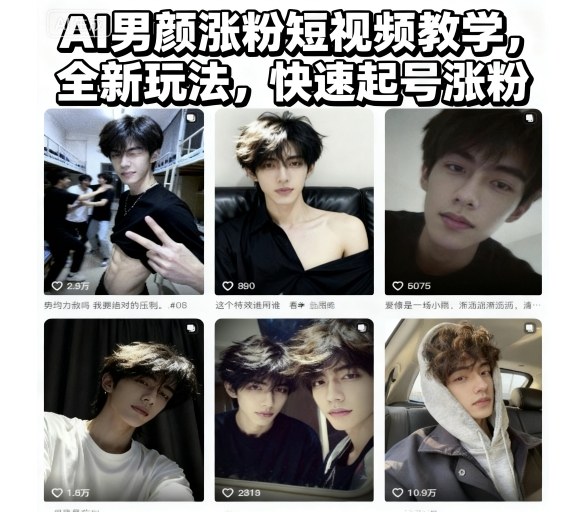 AI男颜涨粉短视频教学，全新玩法，快速起号涨粉-梦帆创业网