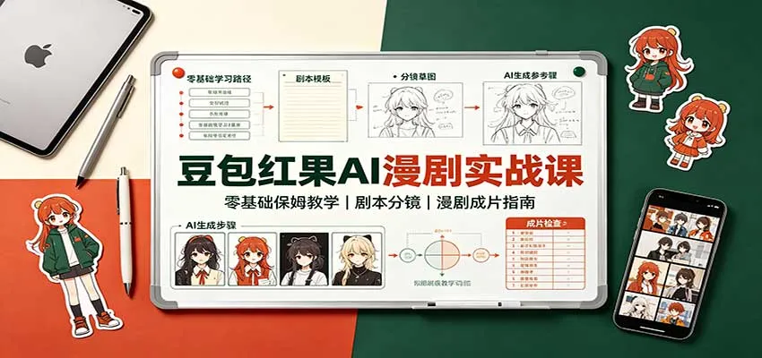 豆包红果AI漫剧实战课：零基础保姆教学，剧本分镜，漫剧成片指南-梦帆创业网