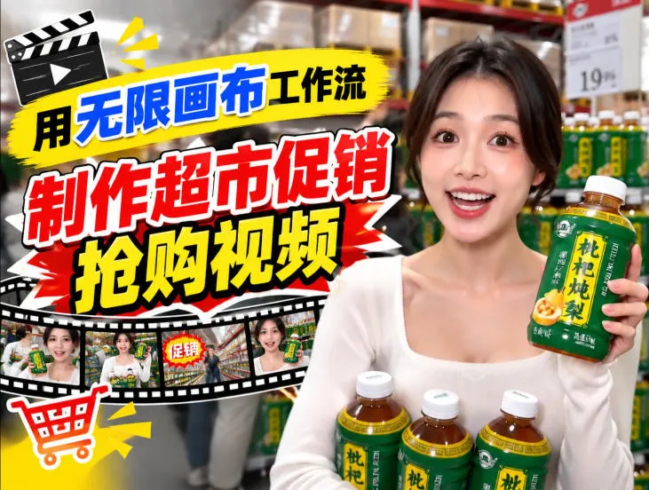 无限画布超市促销抢购视频工作流，一键产出TikTok抖音带货短视频-梦帆创业网