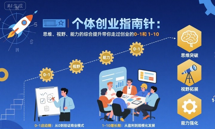 个体创业指南针，思维、视野、能力的综合提升带你走过创业的0-1和1-10【音频】-梦帆创业网