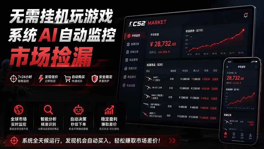 （19555期）系统AI自动监控市场捡漏，不用玩游戏|只需要一部手机|支持任何形式数据验证-梦帆创业网
