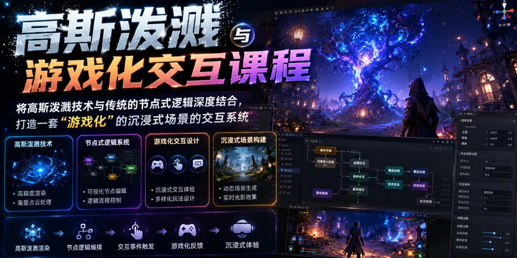高斯泼溅与游戏化交互课程，将高斯泼溅技术与传统的节点式逻辑深度结合，打造一套“游戏化”的沉浸式场景的交互系统-梦帆创业网