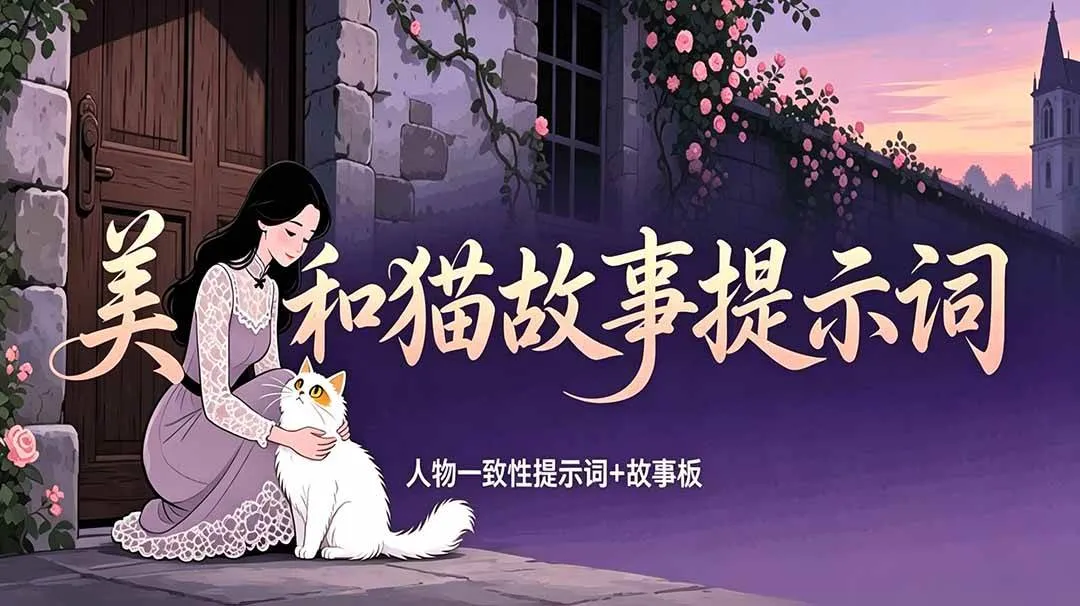 （18909期）美女和猫故事提示词，人物一致性提示词+故事板-梦帆创业网