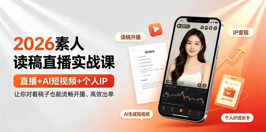 2026素人读稿直播实战课｜直播+AI短视频+个人IP，让你对着稿子也能流畅开播、高效出单-梦帆创业网