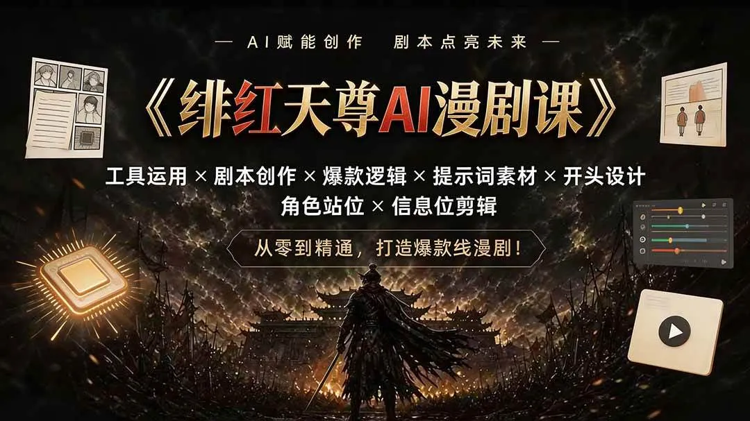 （19597期）绯红天尊AI漫剧课｜工具运用×剧本创作×爆款逻辑×提示词素材×开头设计×角色站位×信息位剪辑-梦帆创业网