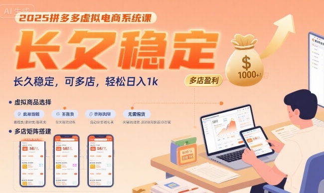 2025拼多多虚拟电商系统课，长久稳定，可多店，轻松日入1k-梦帆创业网