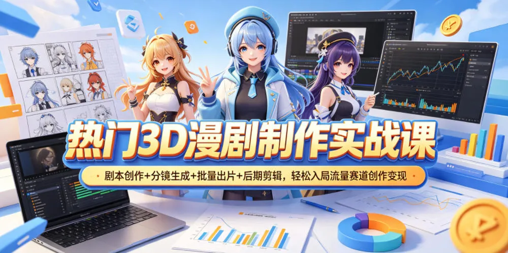 热门3D漫剧制作实战课，剧本创作+分镜生成+批量出片+后期剪辑，轻松入局流量赛道创作变现-梦帆创业网