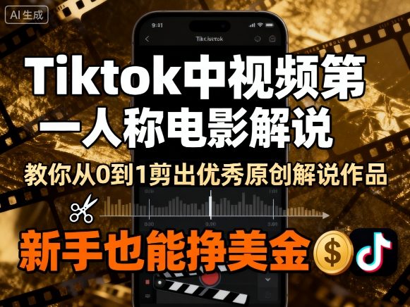 Tiktok中视频第一人称电影解说，教你从0到1剪出一个优秀的原创解说作品，新手也能挣美金-梦帆创业网