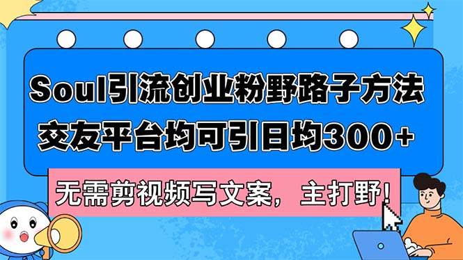 Soul引流创业粉野路子方法，交友平台均可引日均300+，无需剪视频写文案…-梦帆创业网