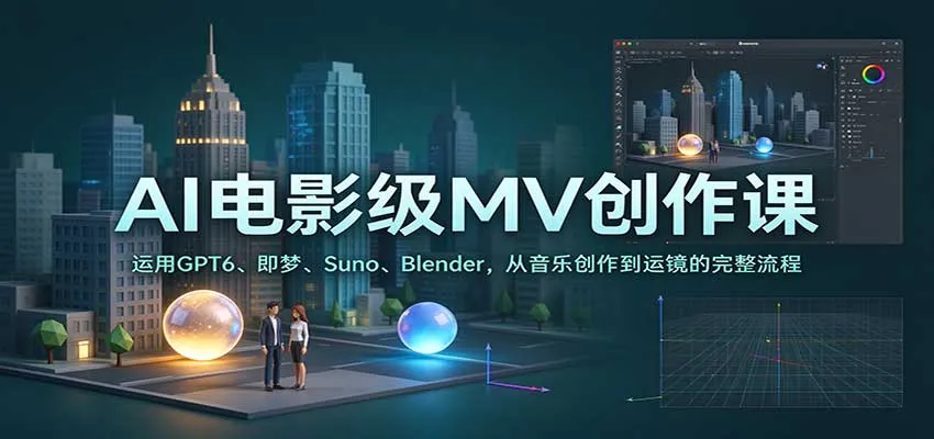 AI电影级MV创作课：运用GPT6、即梦、Suno、Blender，从音乐创作到运镜的完整流程-梦帆创业网
