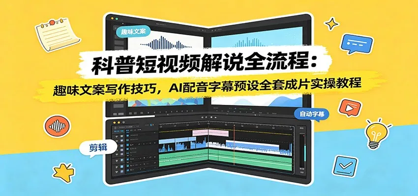 科普短视频解说全流程：趣味文案写作技巧，AI配音字幕预设全套成片实操教程-梦帆创业网