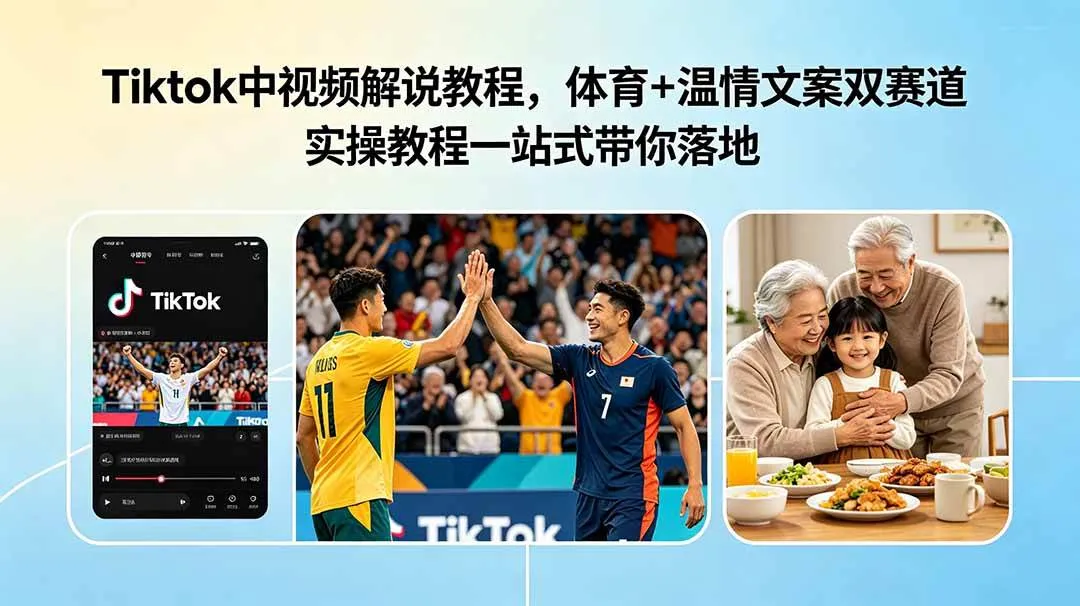 （18910期）Tiktok中视频解说教程，体育+温情文案双赛道实操教程一站式带你落地-梦帆创业网