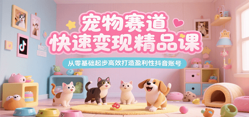 宠物赛道快速变现精品课，从零基础起步高效打造盈利性抖音账号-梦帆创业网