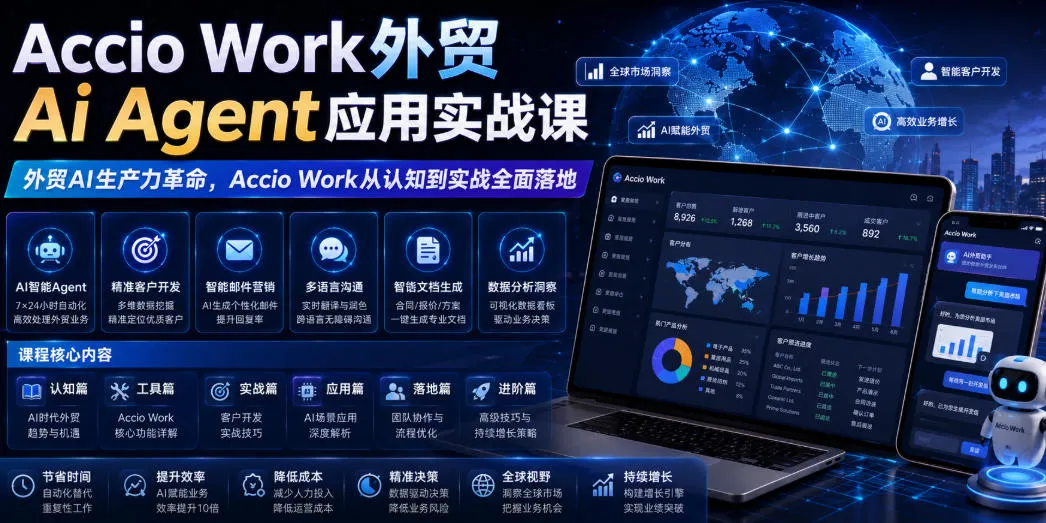 Accio Work外贸Ai Agent应用实战课，外贸AI生产力革命，Accio Work从认知到实战全面落地-梦帆创业网