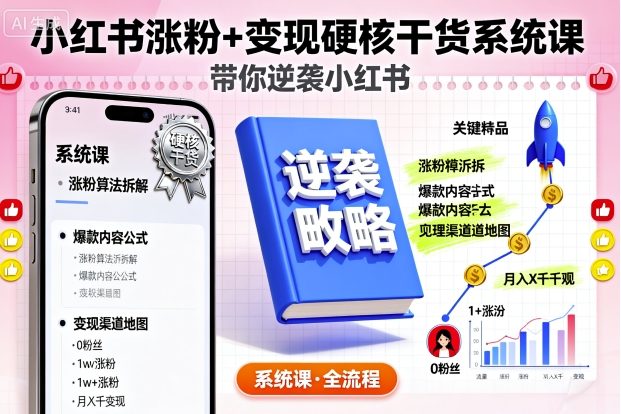 小红书涨粉+变现硬核干货系统课，带你逆袭小红书-梦帆创业网