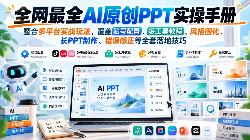 全网最全AI原创PPT实操手册，整合多平台实战玩法，覆盖账号配置、多工具教程、风格固化、长PPT制作、错误修正等全套落地技巧-梦帆创业网