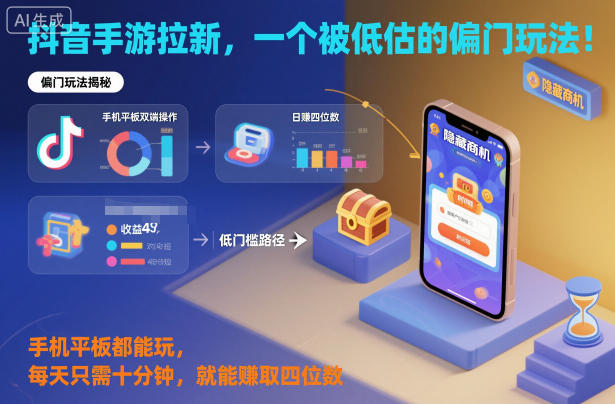 抖音手游拉新，一个被低估的偏门玩法！手机平板都能玩，每天只需十分钟，就能賺取四位数【揭秘】-梦帆创业网