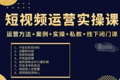 短视频运营实操课，运营方法+案例+实操+私教+线下闭门课-梦帆创业网