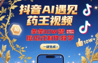 抖音AI遇见药王视频，条条10W赞，快速起千粉万粉号，傻瓜式制作教学-梦帆创业网