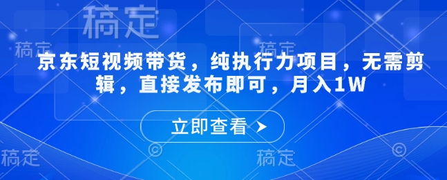 京东短视频带货，纯执行力项目，无需剪辑，直接发布即可，月入1W-梦帆创业网