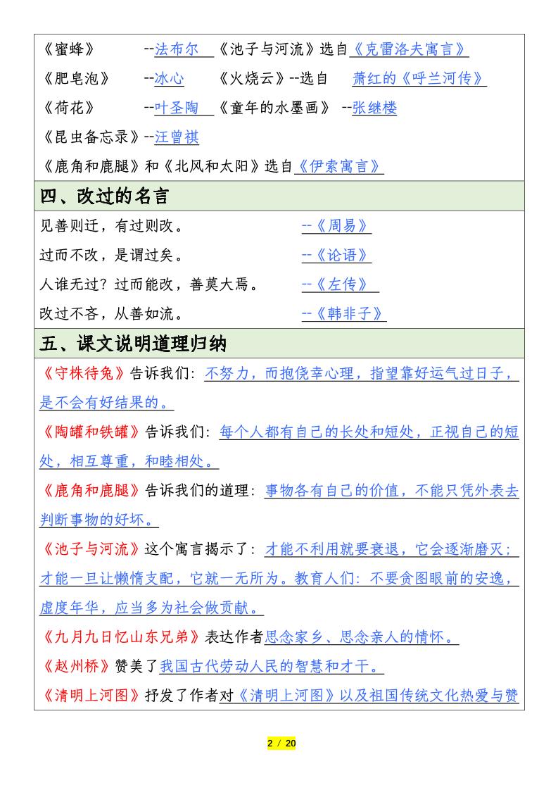 三下语文全册重要考点归纳总结（20页）-梦帆创业网
